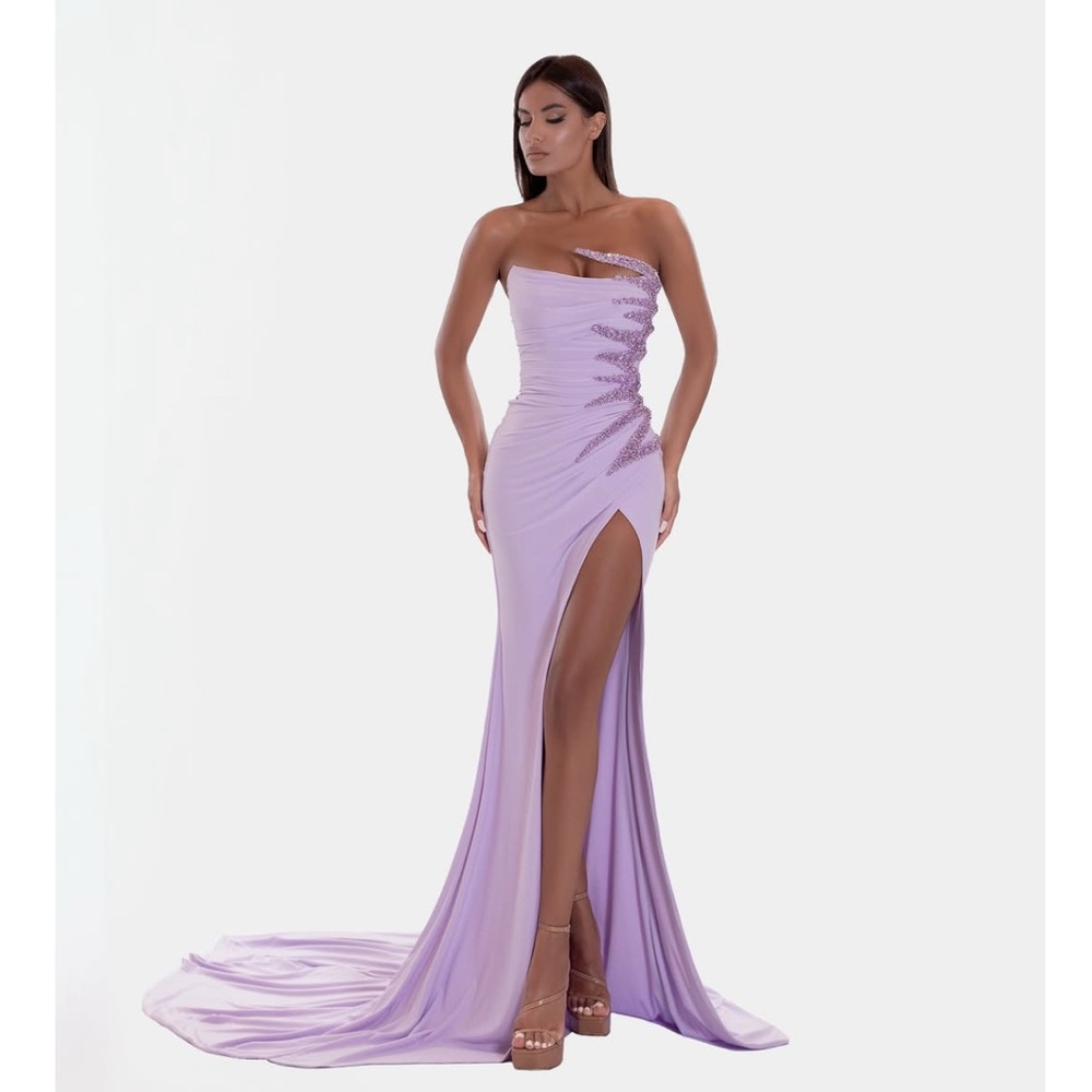Albina Dyla- Kosovo designer Elegant Lavender Strapless Evening Gown